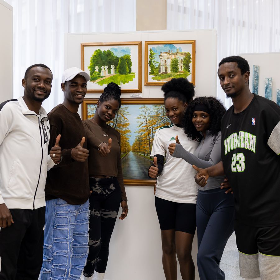 A group of students at an exhibition